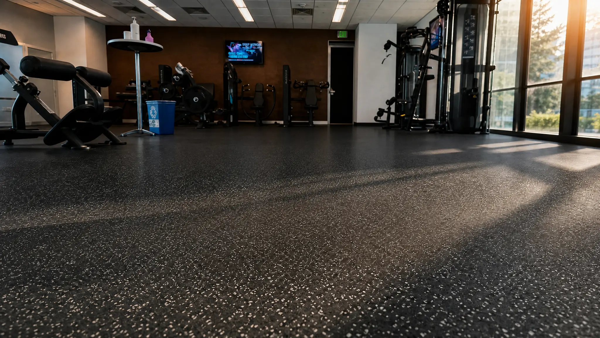 30mm shock-absorbing rubber flooring, sized for heavy-traffic facilities.